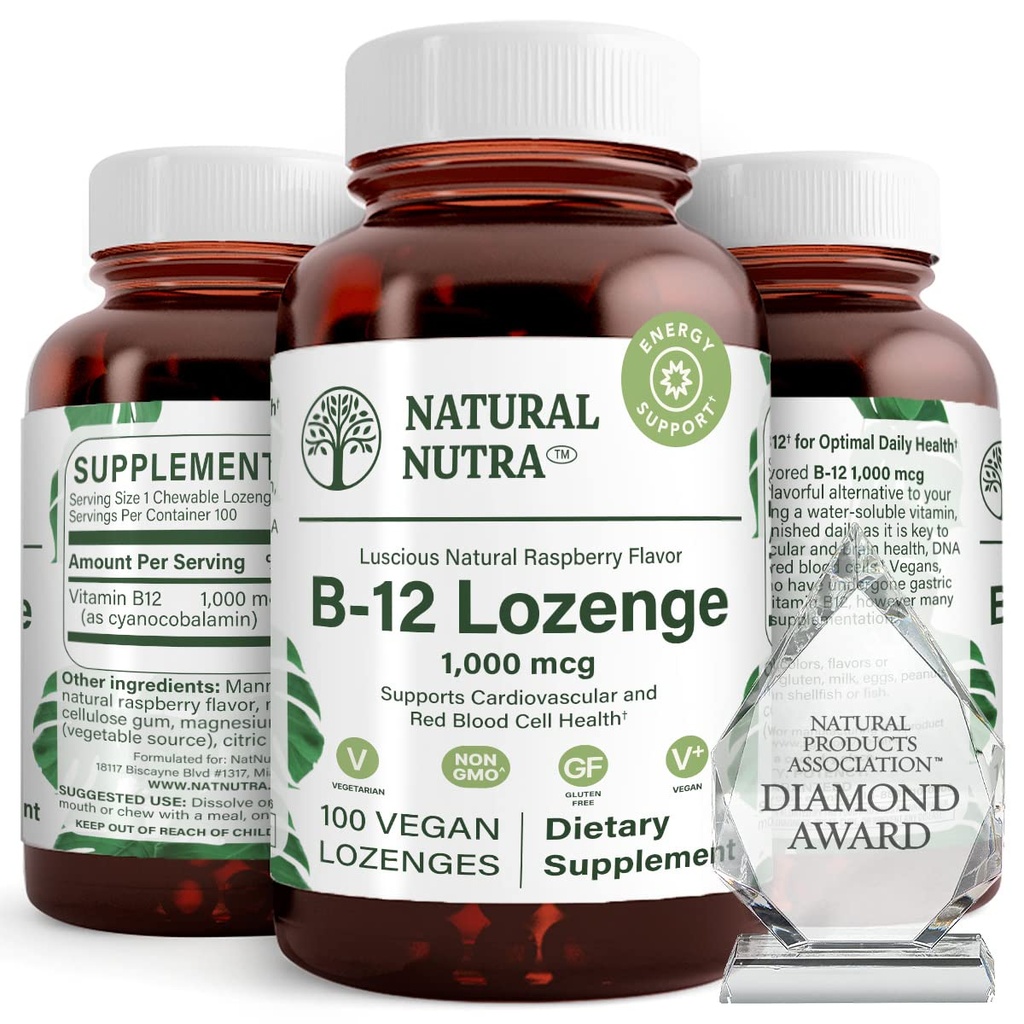 Doğal Nutra Vitamin B12 Tamam, Enerji Seviyelerini artırmak için yardımcı olur, Sağlıklı Nervous Sistem için Temel, Mood & mental Health'i geliştirmek için yardımcı olur, Cardiovascular System, 100 Lozenges