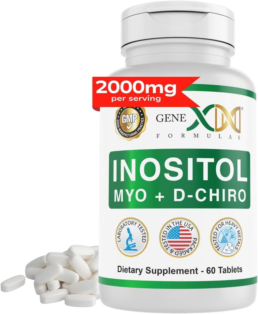 Genex Formulas 40:1 Myo-Inositol 2000 mg D-Chiro Inositol 50 mg (60 Tablet) Hormon Denge ve Ovarian Fonksiyonl - Vegan, Gluten Free, Non-GMO (30 Day Supply)