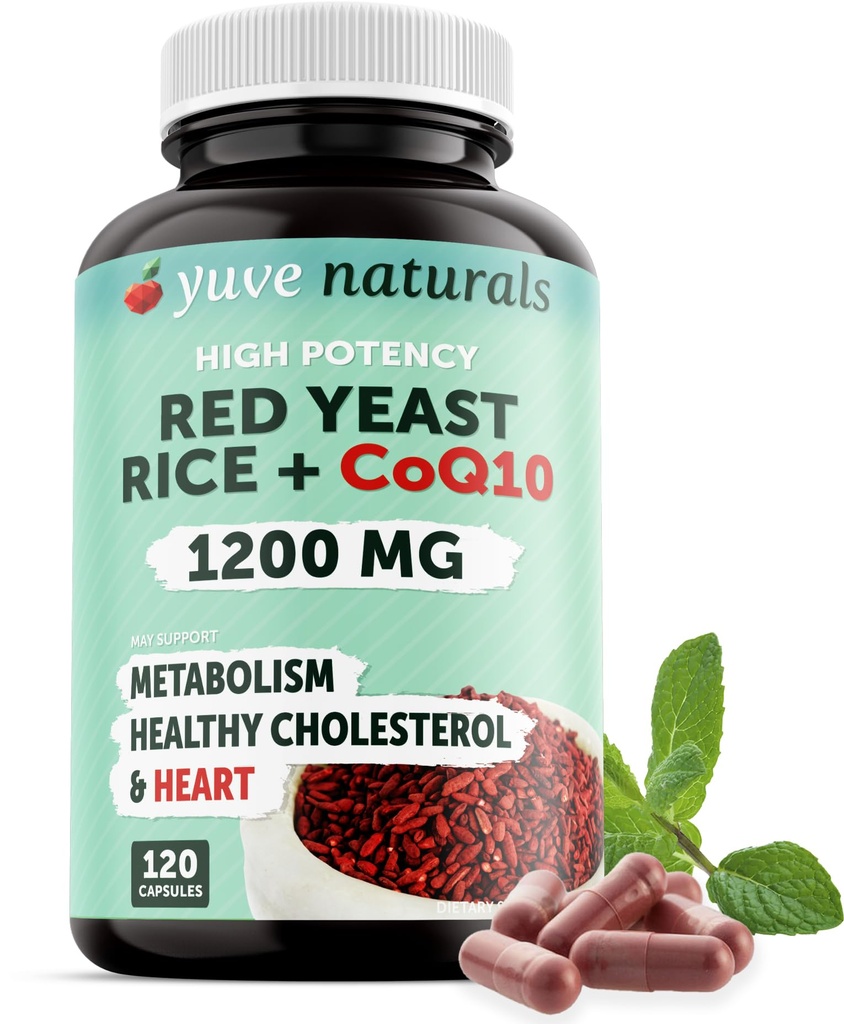 % 100 Doğal Kızıl Yeast Rice, CoQ10 100 mg ile 1200 mg, 1'de 2, Sağlıklı Kolesterol Seviyelerini koruyun - 120 Veggie Capsules