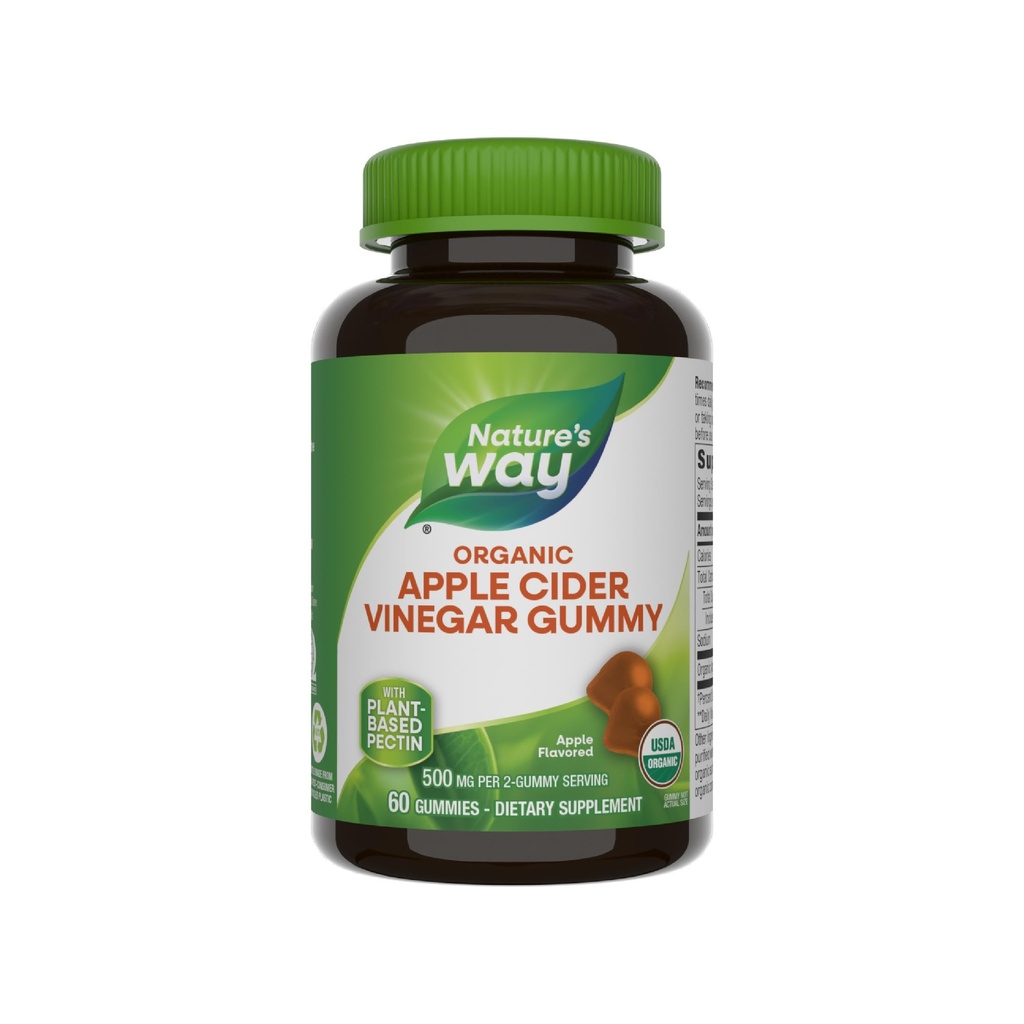 Nature's Way Organic Apple Cider Vinegar Gummies, 500 mg Organik Apple Cider Vinegar In 2Gummy Service, Apple Flavored, 60 Gummies (Pazar May Vary)