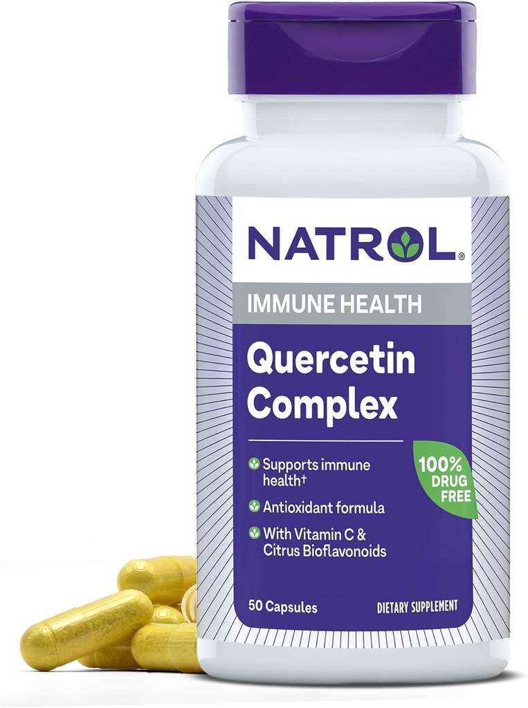 Natrol Quercetin Kompleksi, Immune Health, Quercetin Supplements with Vitamin C and Citrus Bioflavonoids, 50 Capsules, Up to a 25 Day Supply