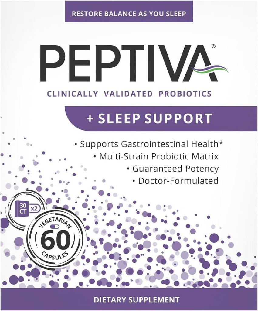 Peptiva 26 Milyar CFU Probiyotik ve Uyku Desteği - Klinik olarak Multi-Strain Probiyotik - Lactobacillus ve Bifidobacterium, Melatonin - 60 Sayı Kont Kont