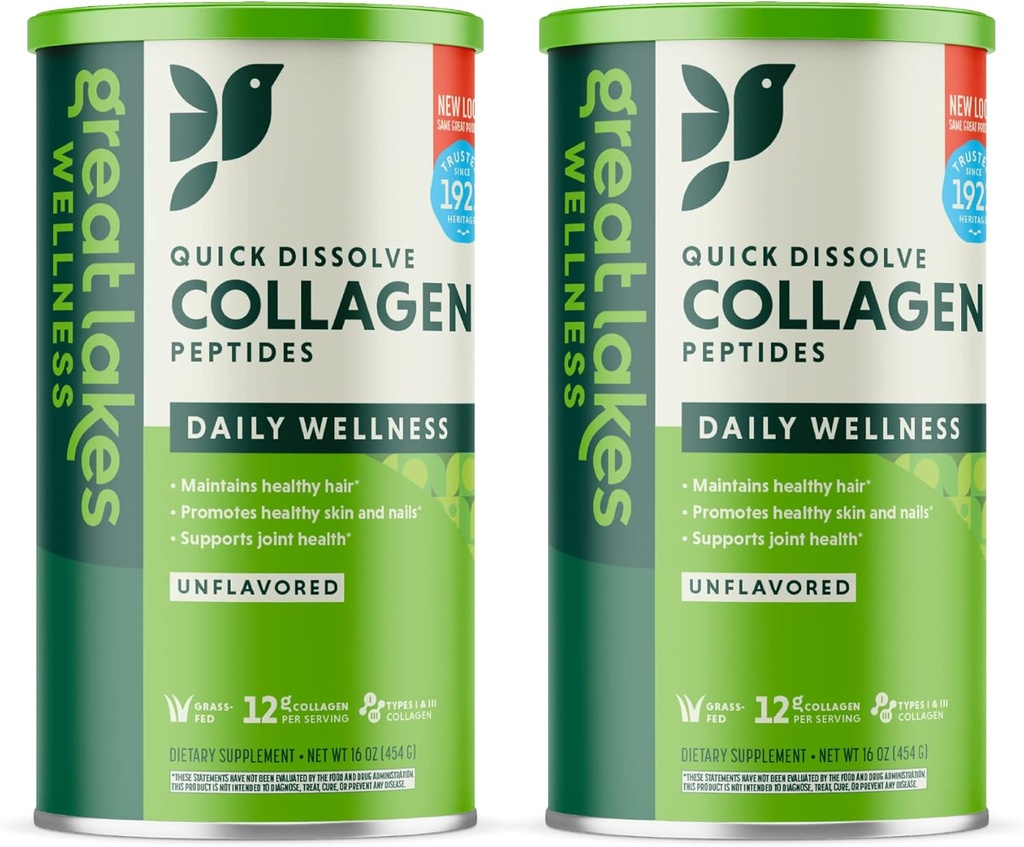 Büyük Lakes Wellness Collagen, Tozu Skin, Saç, Nails, Joints & Digestion - Unflavored - Quick Dissolve Hydrolyzed, Non-GMO, Keto, Kosher - 16 oz - 2 Pack - Ambalaj Vary