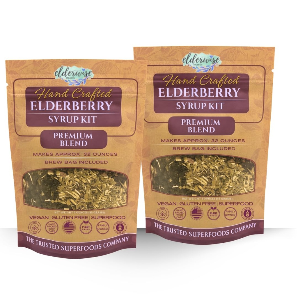 Elderberry Syrup Kits 2X - Her Makes Approx. 32oz - Brewing Çanta - Malzemeler - Yaşlılar - Gülhips - Ginger - Echinacea - Cinnamon - Cloves - Elderwise