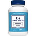 Shoppe Vitamin D3 1000IU Softgel, Bone & Immune Health, Hücresel Büyüme ve Mikrobiyal Abpsiyon, Gluten Free & Once Daily Formula (200 Softgels)