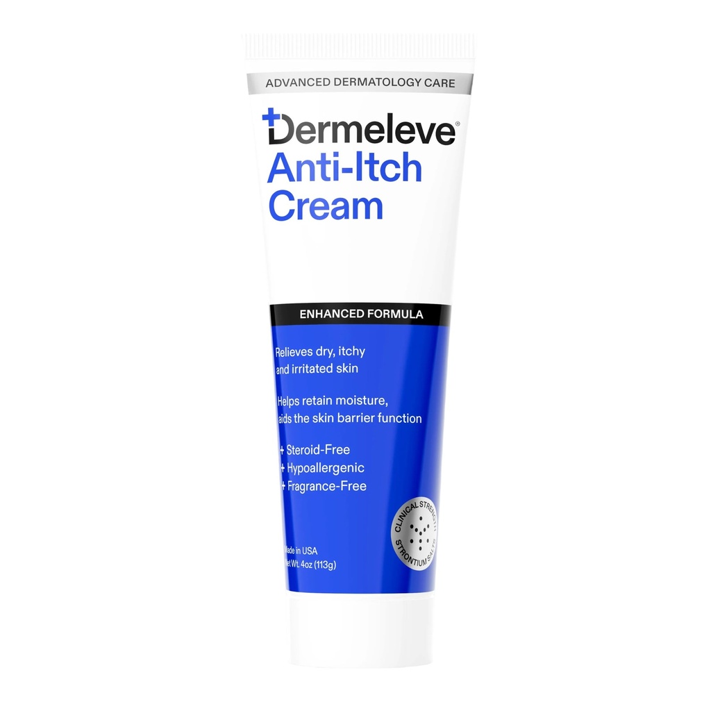 Dermeleve Steroid Ücretsiz Anti-Itch Cream | Psoriasis için Ekstra Güç, Seborrheic Dermatitis, Viral Rash, Bug Bites, Anti-Itch Cream | Full Body Itch Relief | 4 oz (1 Pack)
