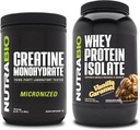 NutraBio Kretine Monohidrat, Unflavored, 500g ve Whey Protein Isolate, Vanilla Caramel, Supplement Sche - Muscle Energy, Lean Muscle growth, Recovery, and Strength