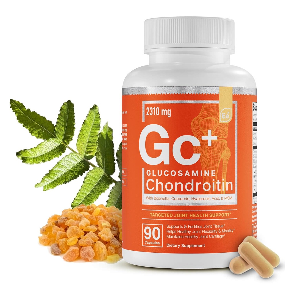 Essential Elements Glucosamine Chondroitin MSM Boswellia Serrata Hyaluronic Asit Supplement Ortak Destek Antioksiability için Supplement - 90 Capsules