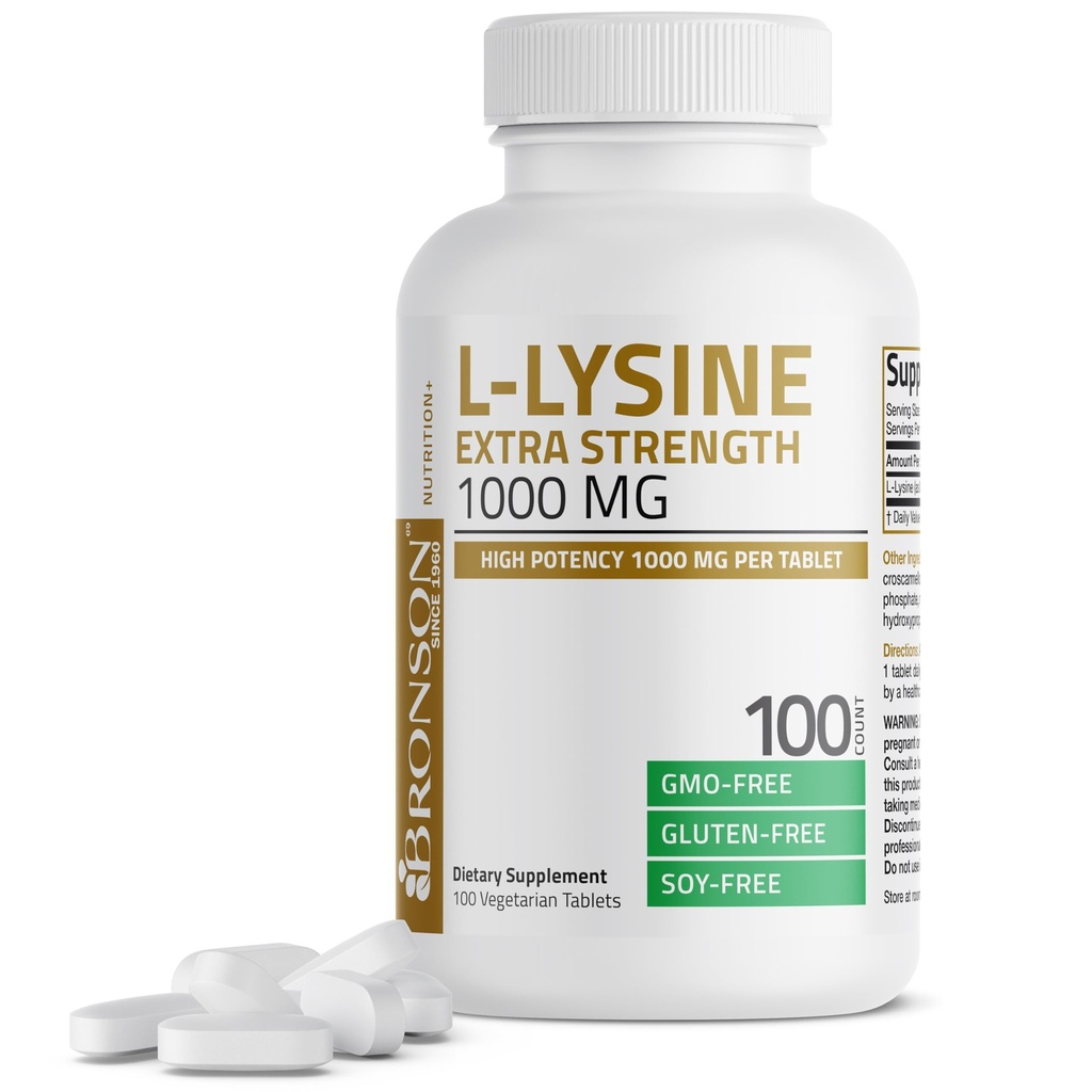 Bronson L-Lysine Ekstra Kuvvet 1000 MG Tablet Yüksek Potency, Immune Support & Supports Collagen Synthesis, Non-GMO, 100 Vegetarian Tabletler