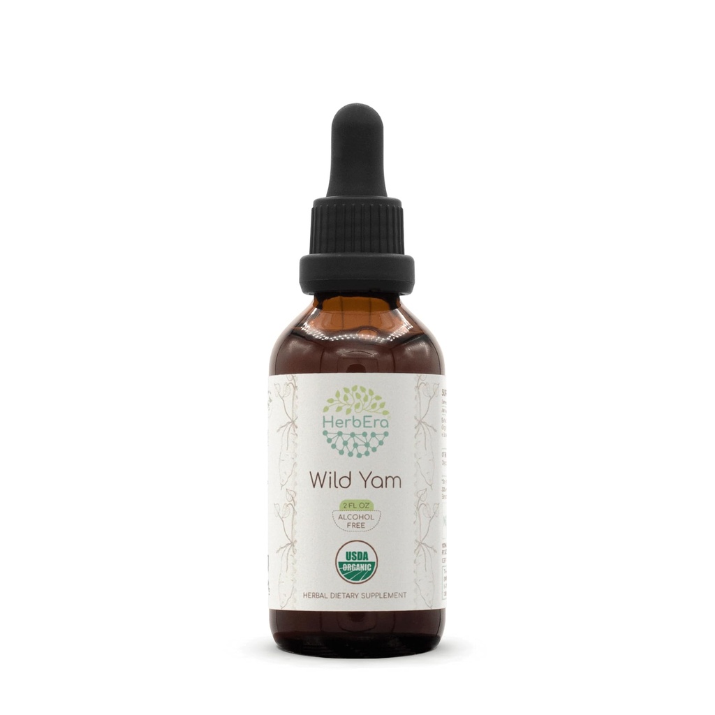 HerbEra Wild Yam B60 Alkol-Free Herbal Extract USDA Organik Tincture, Mekanik Sıvı Öpücü Doğal Vahşi Yam (Diomarka Villosa) 2 fl ozz