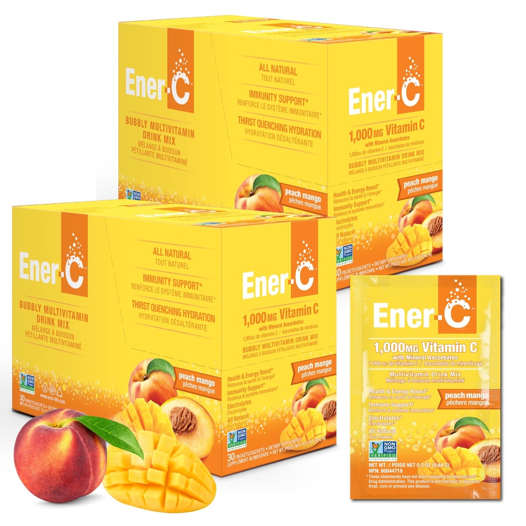 Ener-C Multivitamin İç Mix - Su için Vitamin Paketleri, Elektrolytes Toz Paketleri, Vitamin İç Mix, Hydration Liquid Mix, Immune Branson for Yetişkinler, Sağlıklı Enerji - Peach, 60 Countets