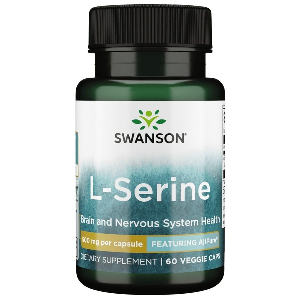 Swanson Ajipure L-Serine Pharmacecal USP Grade Yüksek Yüksek Yüksek Yüksek Sıcaklık Deri Asit Tamam Bilişsel Fonksiyonl Beyin Sağlığı 500 mg 60 Veggie Capsules