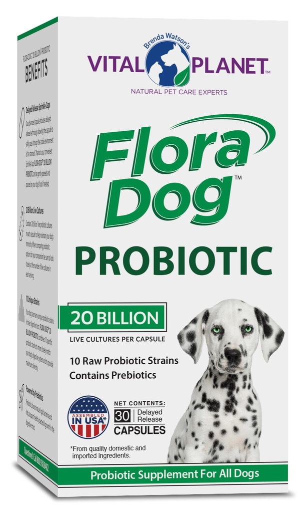 Vital Planet - Flora Dog Probiyotik Capsules Supplement with 20 Milyar Cultures and 10 Strains, High Potency Immune and Digestive Support Probiyotiks for Dogs, 30 Gecikmiş Yayın Kapsülleri