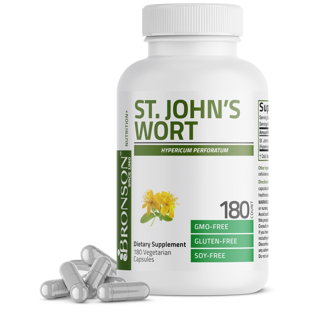 Bronson St. John's Wort 700 MG, Hipericum Perforatum Supports a Pozitif Mood - Non-GMO, 180 Vegetarian Capsules