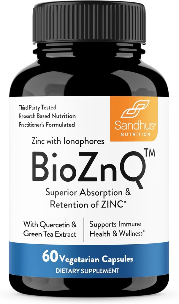 Sandhu's Zinc Supplement with Ionophores| Quercetin & Green Tea Extract for Superior Absorption and High Potency| 800mg Vegetarian Capsules 60 Count (Pack of 1)| Immune Support for Men & Women
