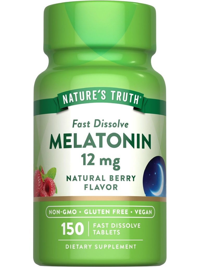 Nature's Truth Melatonin 12 mg | 150 Tabletler | Hızlı Dissolve | Natural Berry Flavor | Vegan, Non-GMO & Gluten Free Supplement for Yetişkinler