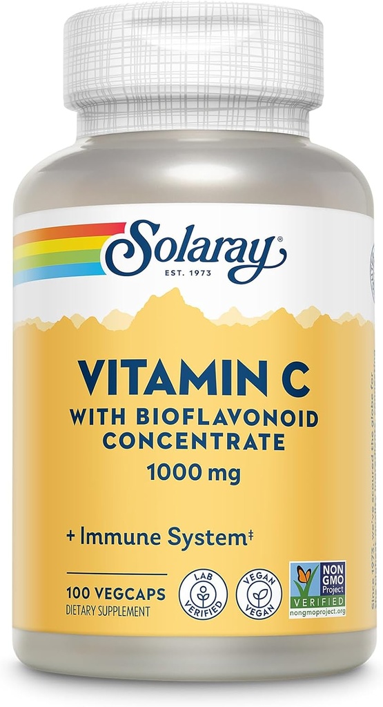 SOLARAY Vitamin C 1000 mg with Bioflavonoids Inter - Vitamin C Capsules with Rose HIPS and Acerola Cherry - Antioksi, Heart Health and Immune Support Supplement, Vegan, Non-GMO, 100 Hizmet