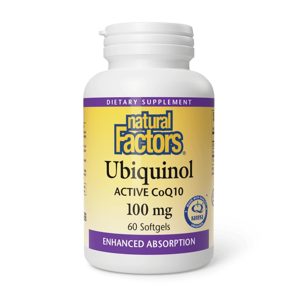 Natural Factors Ubiquinol 100 mg - Supports Heart Health & Natural Vitality - Antioxidant Support Supplement with Superior Absorption - Energy Support with Flaxseed Oil - 60 Softgels (60 Servings)
