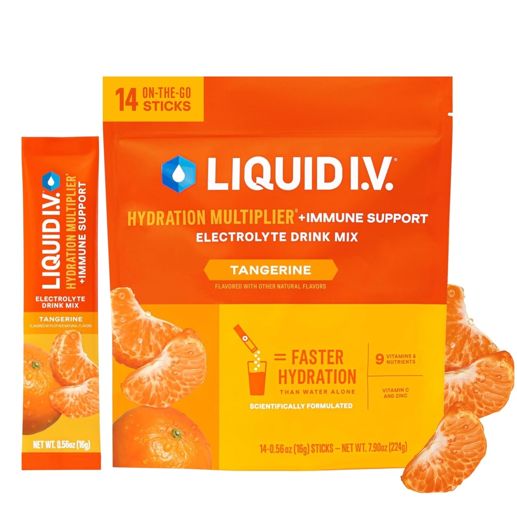 Sıvı I.V.® Hydration Multiplier +Immune Support - Tangerine | Elektrolyte Toz İçecek Mix | 1 Pack (14 hizmet)