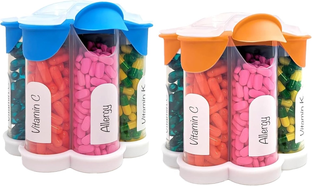 Ekstra Büyük Pill Organizer Günlük, Haftalık, Aylık Tamam Şişe, Sevimli Çiçeği 7 XL Karşılaştırması (2 Pack Combo) (Işık Blue ve Orange)