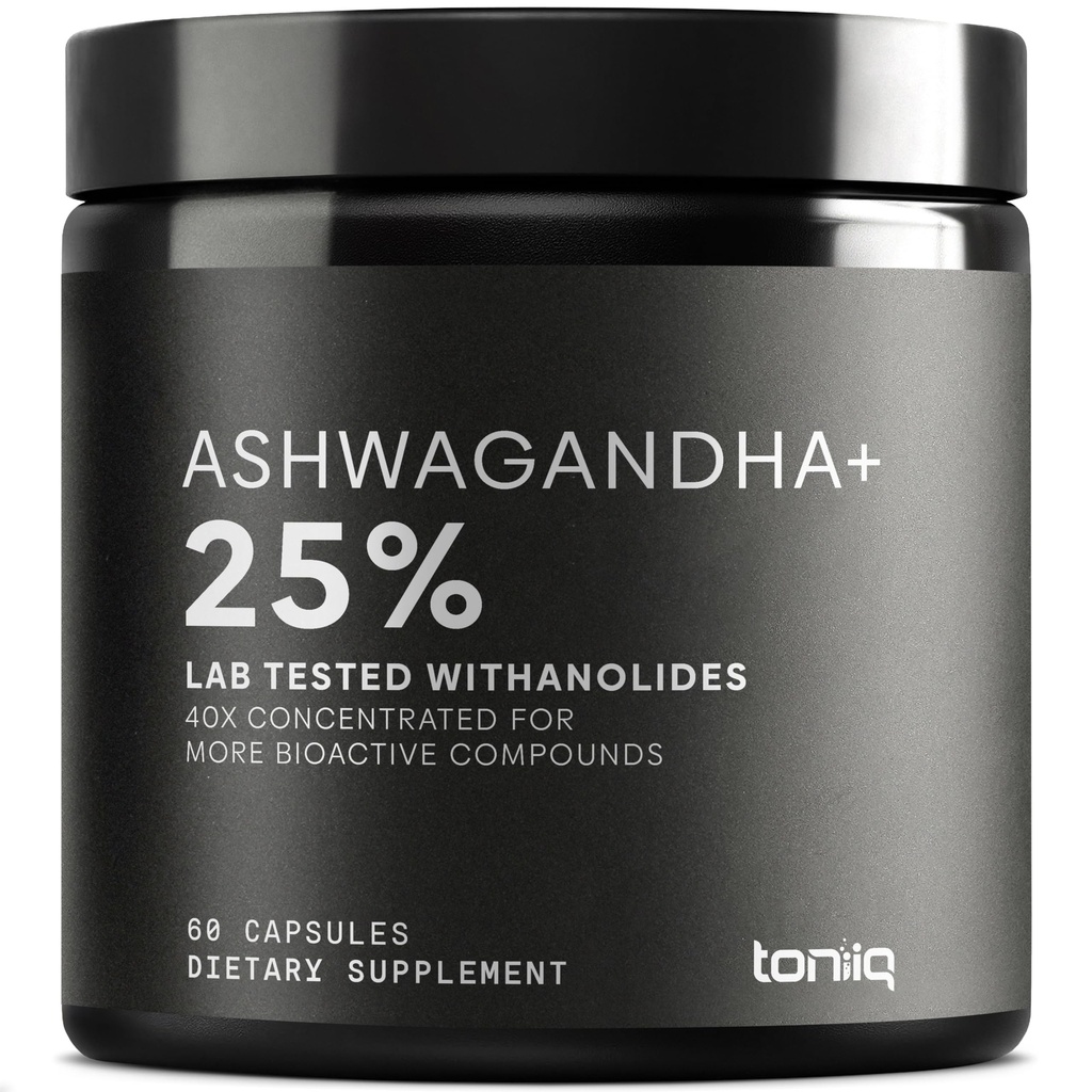 Ashwagandha - Ultra High Potency 40:1 25 Withanolides ile alıntı - Hindistan'da Vahşi Hasat - Yüksek Yoğun ve Üçüncü Parti Lab Test Edildi - 60 Capsules