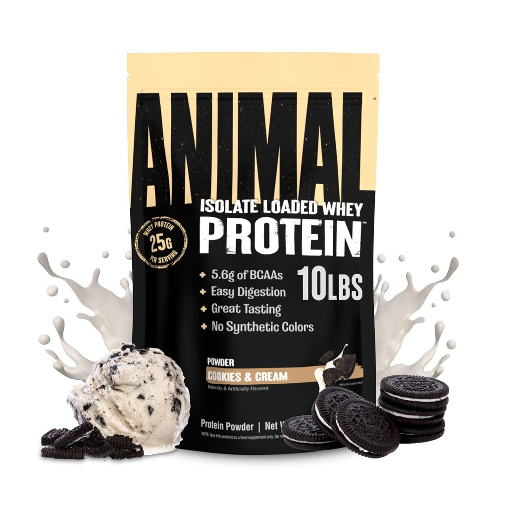 Animal Whey Isolate protein Toz - Pre & Post Workout Muscle Builder ve Recovery için Erkekler ve Kadınlar için Enzymes - 25g Protein, Büyük Tadı, Low Sugar - Cookies & Cream 10 lbs