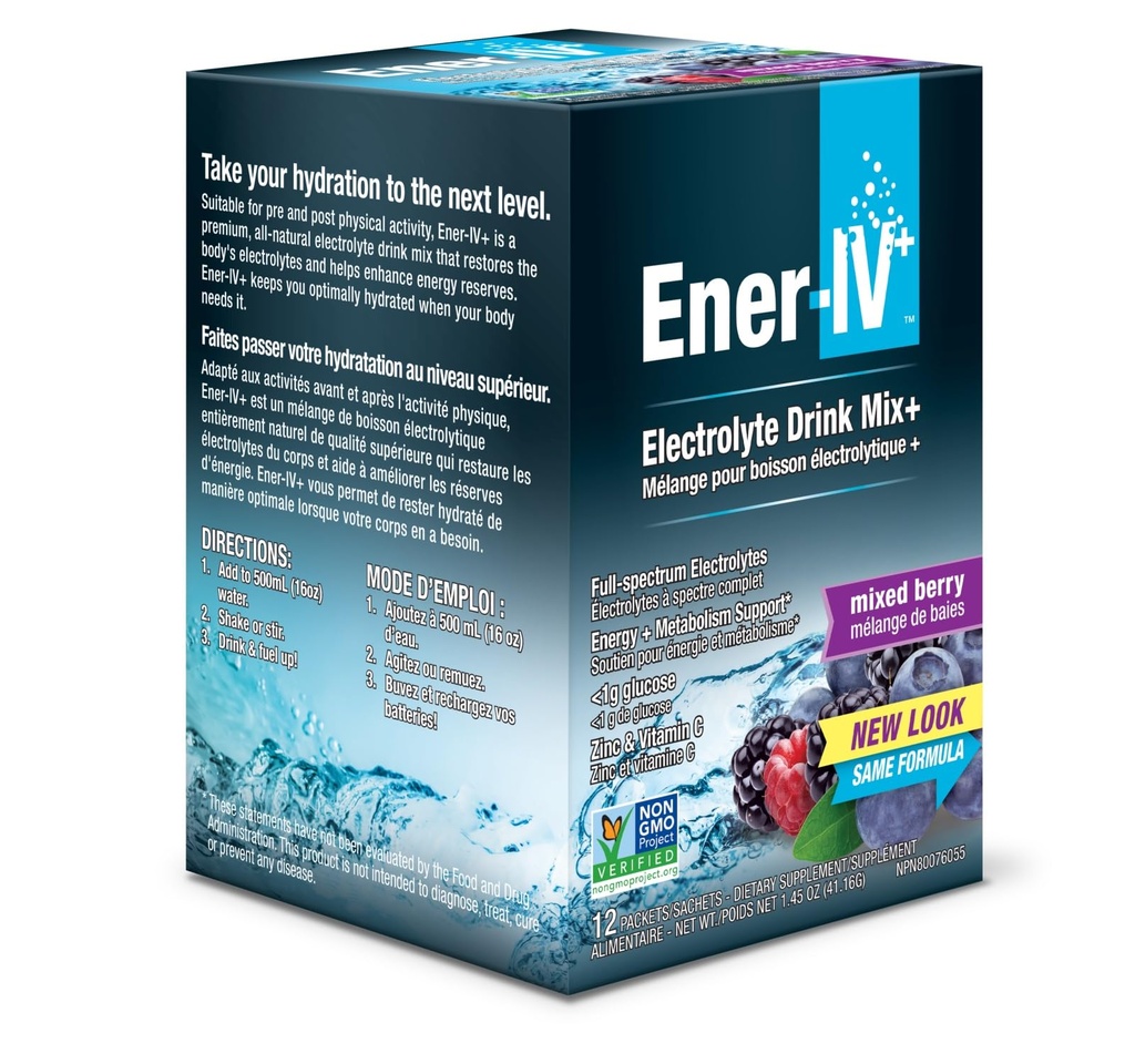 Ener-IV Electrolyte Hydration & Energy Drink Pids Vitamin C & çinko Elektrolytes Toz Paketleri - Kas Recovery & Immunity Sports Drinks for Women & Men Low Sugar Vegan, Karma Berry - 12 Count
