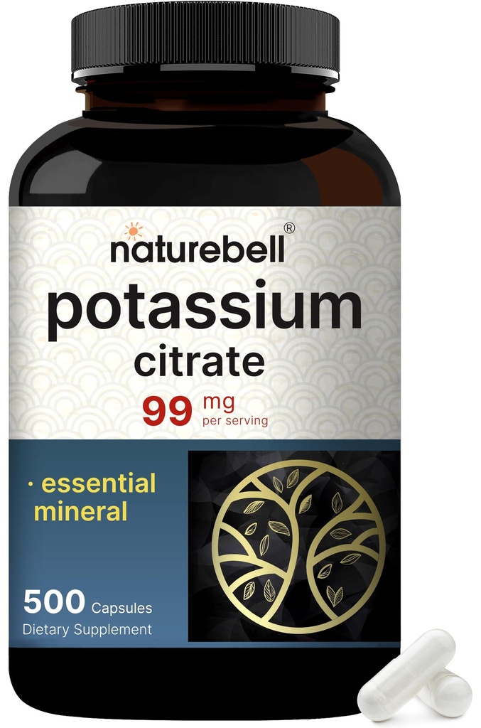 Potasyum Citrate Supplement 99 mg, 500 Capsules | Easy Absorbed Chelated Form – Essential Mineral Electrolyte Balance – Supports Muscle, Bone, & Heart Health – Non-GMOMO