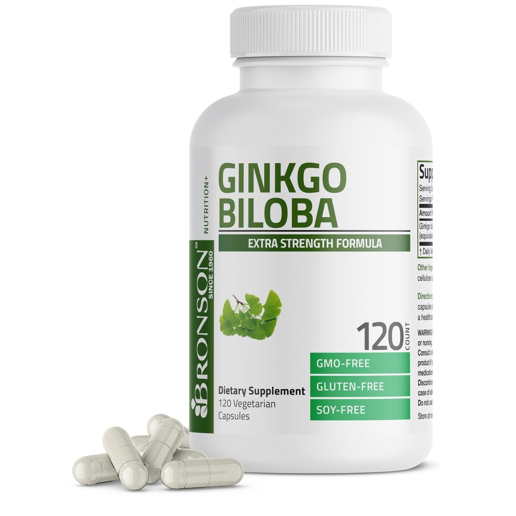 Bronson Ginkgo Biloba Ekstra Güçlü Destekler Beyin Fonksiyonlar ve Hafıza Desteği, 120 Vejetaryen Capsules