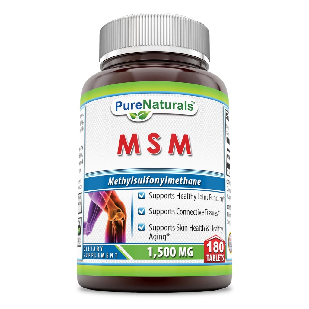 Pure Naturals MSM (Methylsulphonylmethane) Tamam | 1500 Mg Per | 180 Tablet | Non-GMO | Gluten-Free | Made in USA