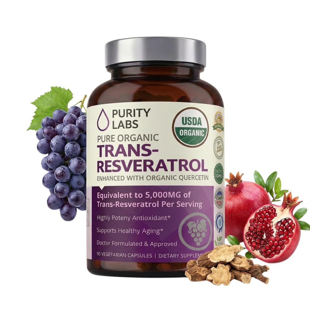 Saf Organik Trans Resveratrol Supplement ile Quercetin, Vegan Antioksit Kalp, Cilt, Saç, Nails | Japon Knotweed'den Kaynaklandı | 90 Capsules