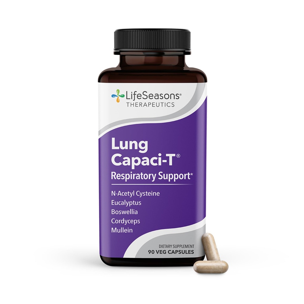 Lung Capaci-T - Respiratory Support Supplement - CoQ10, N-Acetyl Cysteine, Boswellia, Eucalyptus, Mullein, Green Tea, Nettle & Peppermint - 90 Capsules & Reduces Mucus - 90 Capsules