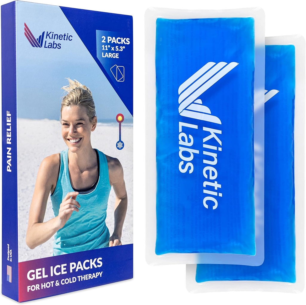 Reusable Gel Ice Packs for Injuries by Kinetic Labs (2 Pack) - Injuries 11" x 5.3" - Arka Baş Diz Omuzları Ankle Elbow Foot Headaches Cerrahisi için Esnek Buz Paketleri (Large)