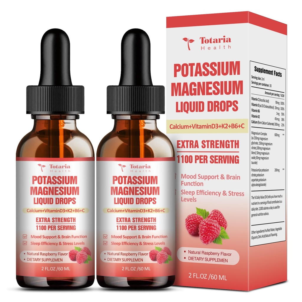 Potasyum Magnezyum Tamamı Sıvı Merdivenler - Yüksek Aborpsiyon Potasyum Ek Magnezyum, Kalsiyum, D3 K2, Vegan, Non-GMO Potasio Support Leg Cramps, Bone, Muscle - 4 Fl oz