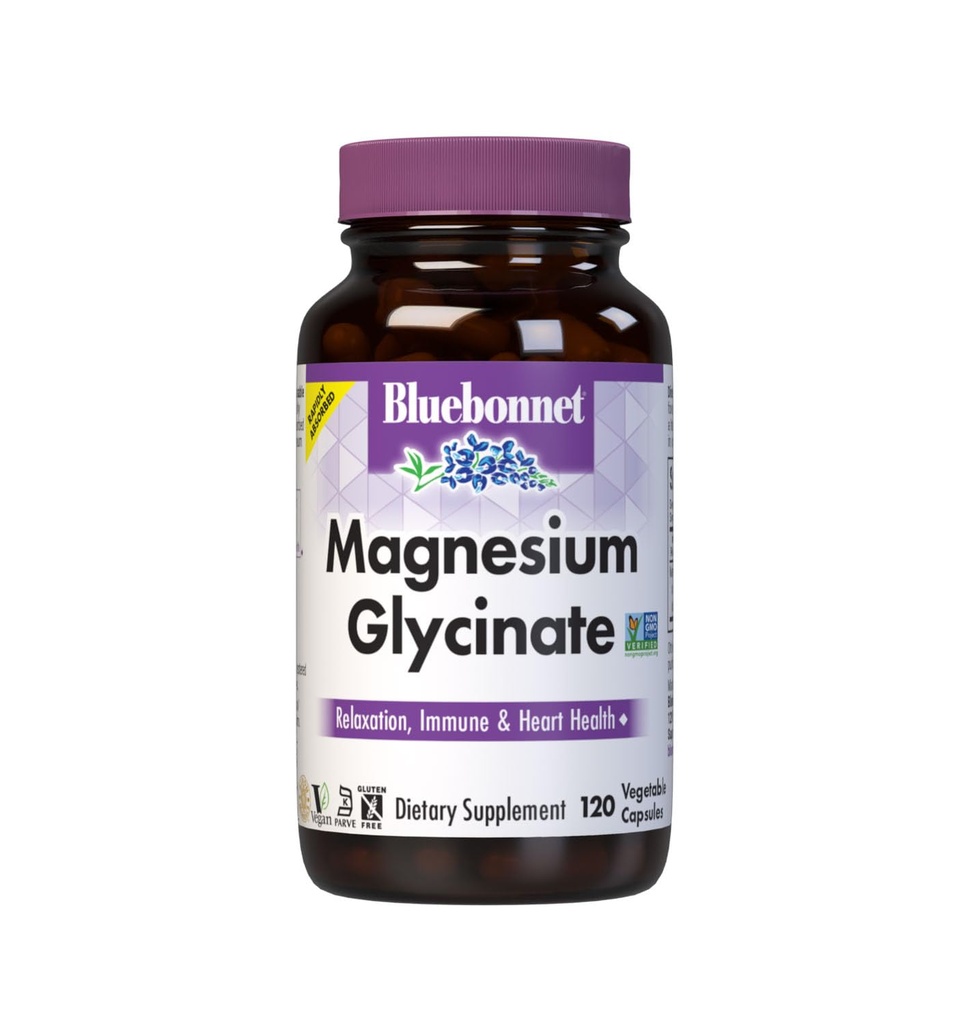 Bluebonnet Beslenme Magnezyum Glycinate 400 mg Enzim Mineral Kompleksi Enerji Üretimi ve Enzyme Fonksiyonlu - Non-GMO, Soy-Free, Gluten-Free - 120 Veggie Capsules