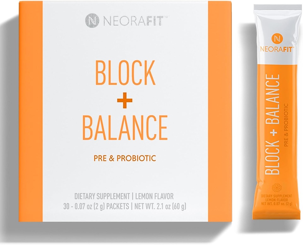 NeoraFit - Block+Balance Pre and Probiyotik Toz - Günlük Kullanım, Craving Destek, C & B Mix, Stick Packs - 30 Count