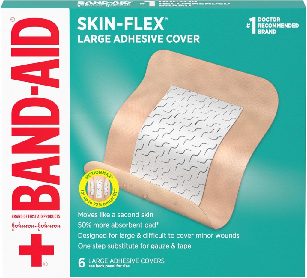Band-Aid Brand Skin-Flex Adhesive Flexible Wound Covers for First Aid Wound Care of Minor Cuts, Scrapes & Burns, with a Comfortable Feeling, Moving Like a Second Skin, Sterile, Large, 6 ct