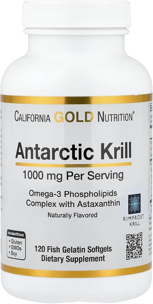 California Gold Nutrition Antarktika Krill Oil, Omega-3 Phospholipids ile Doğal Occurring Astaxanthin, Natural Strawberry & Lemon Flavor, Non GMO, 1000 mg, 120 Fish Gelatin Softgels