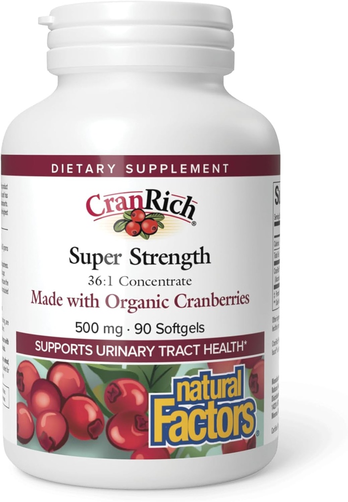 Doğal Faktörler CranRich, Super Strength Cranberry Inter, Antioksi Supplement for Urinary Tract Support, Non-GMO, 90 softgels (90 Hizmet)