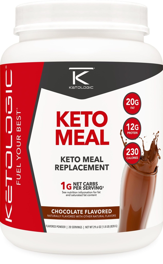 KetoLogic Keto Meal Change Shake Toz Optimal Sonuçlar + MCT Oil + Grass-Fed Whey - Perfectly Formulated Macros for Ketosis - 20 Hizmet - Chocolate