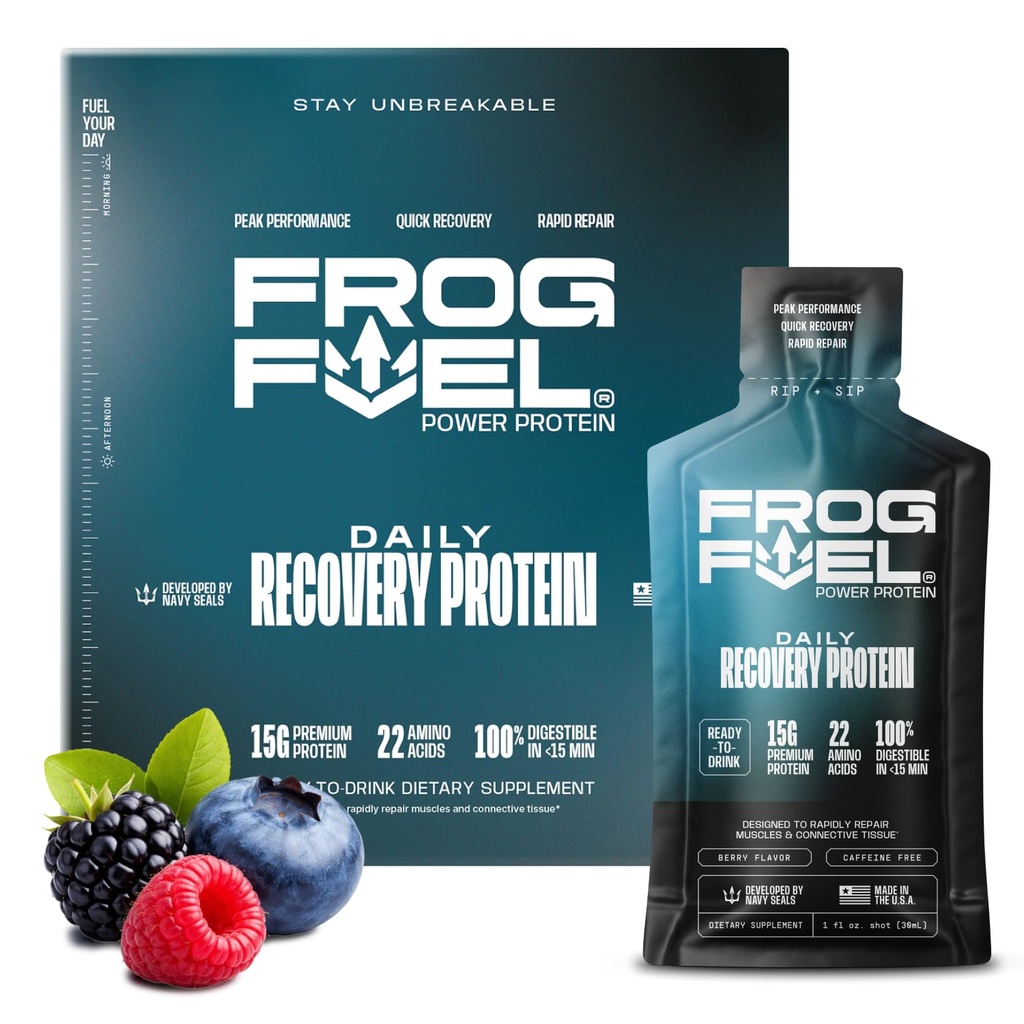 Frog Yakıtı Düzenli Protein Shot, 15g Protein Nano-Hydrolyzed Grass Fed Collagen, Post Workout, Gluten Free, Fat & Sugar Free, 22 Amino Asits, 0 Carbs, Berry, 1 oz Packets, 24 Pack, 24 Packet