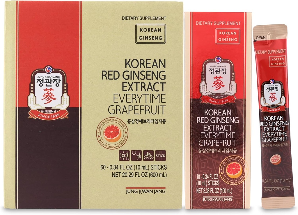 JUNG KWAN JANG Koreli Red Ginsengi Hertime Grapetre 1000 mg | BTC Supplement, Enegy Supplement, Kore Gıda | Caffeine Free, Gluten Free, Boost Energy, Antioksi | 60 Kont