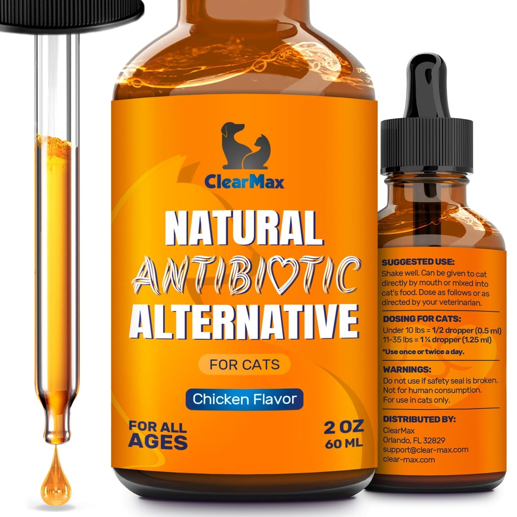 Cat Antibiyotik Cough & Allergies ile Yardım Ediyor - Kediler için UTIs ve Digestive Moments - HIPS & Ortaklar Desteği - Çekici Tavuk Tadı - 2 Oz Şişe