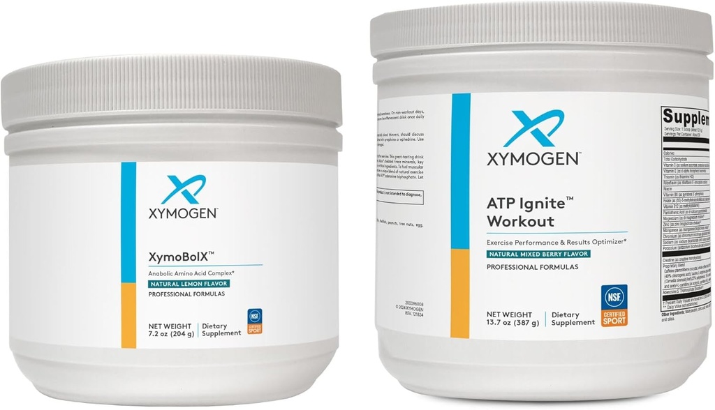 XYMOGEN XymBolX Lemon + ATP Ignite Workout Toz Sche - Destekler Performansı, Kurtarma + Enerji (2 Şişeler, 7.2oz + 13.7oz)