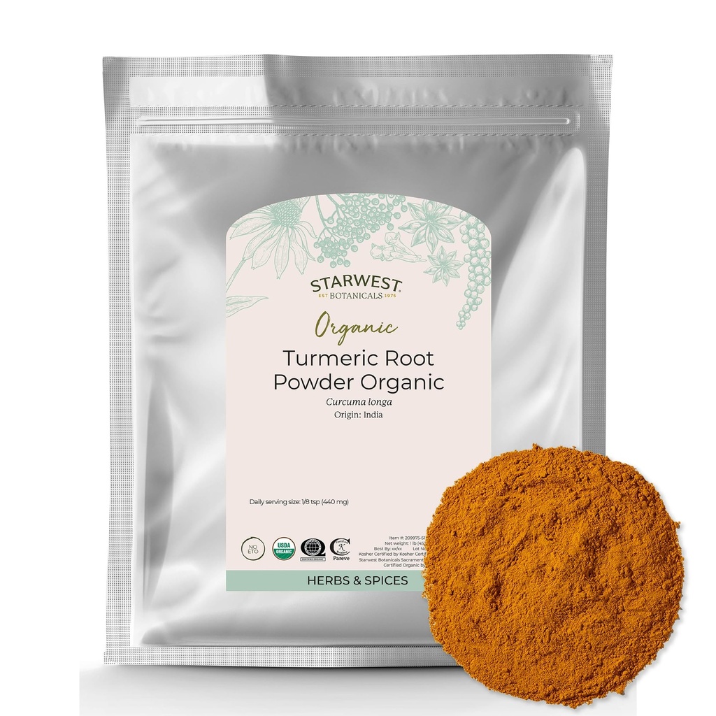 Starwest Botanicals Organic Ground Turmeric Root Toz - Cooking & Seasoning için etkileyici, Antioksitlerin Doğal Kaynağı, Immune Support, Certified Kosher, Non-GMO - Bulk 1 lb Bag Bag