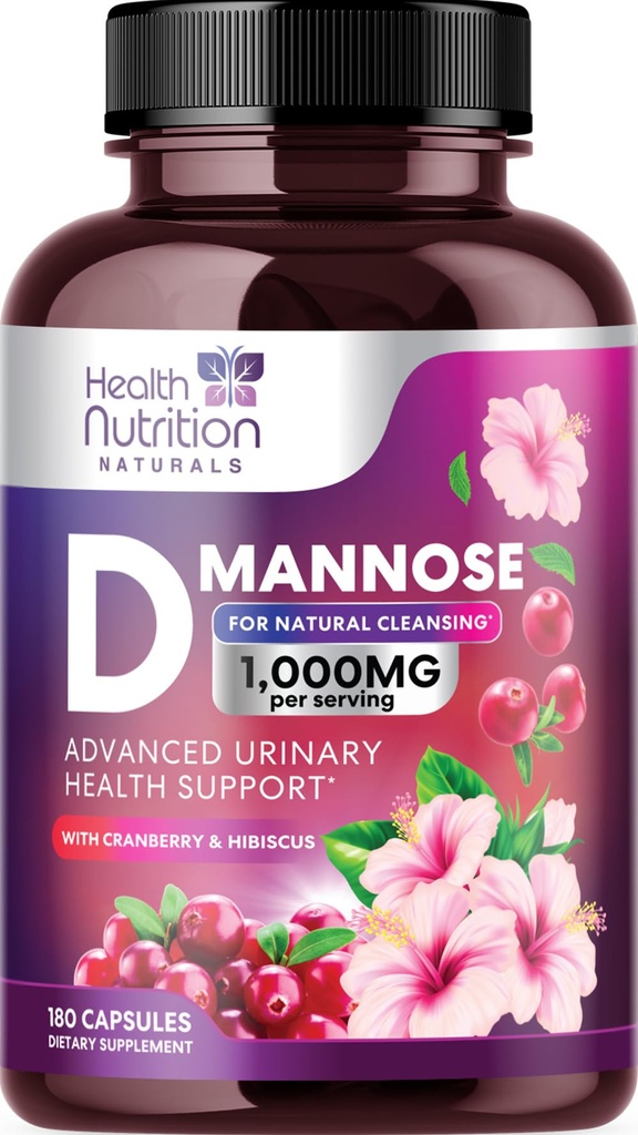 D-Mannose Supplement 1,350 mg - Cranberry, Hibiscus & Dandelion - Hızlıca, Doğal Urinary Tract & Bladder Support for Women & Men – Flush & Cleanse Impurities – Non-GMO, Vegan – 180 Capsules