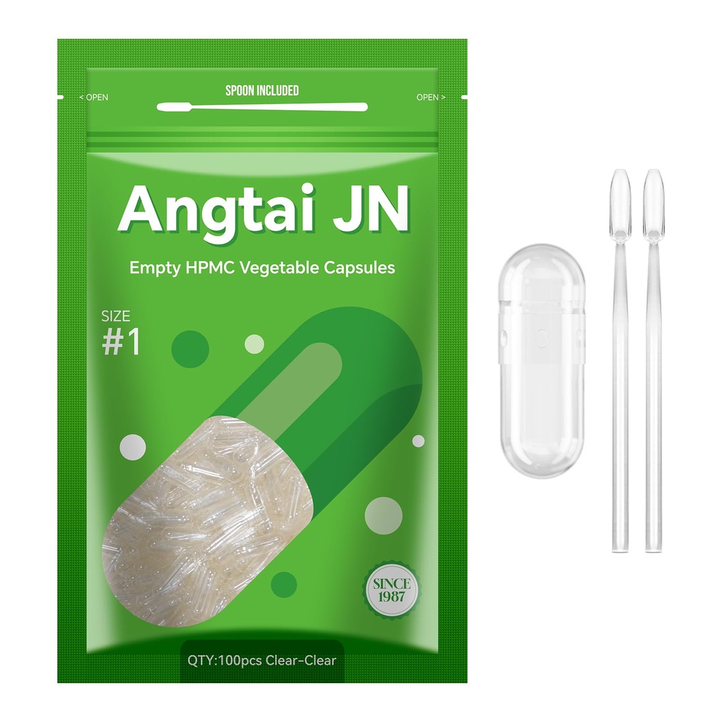 Boyut 1 Boş Capsules Vegan Plant Esaslı Clear (100 Count) Gluten Free, Non-GMO, Hell sertifikalı Pill Caps, Kit with 2 Spoons for Vegetarian DIY Your Own Supplements