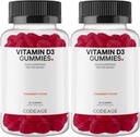 Kodaj Vitamin D3 Gummys, Vitamin D3 5000 IU Gummies Cholecalciferol 125 mcg, Soft Pectin-Based, Animal Gelatin-Free Gummy, Gummies Vitamins, Tasty Strawberry, Non-GMO - 2Pack