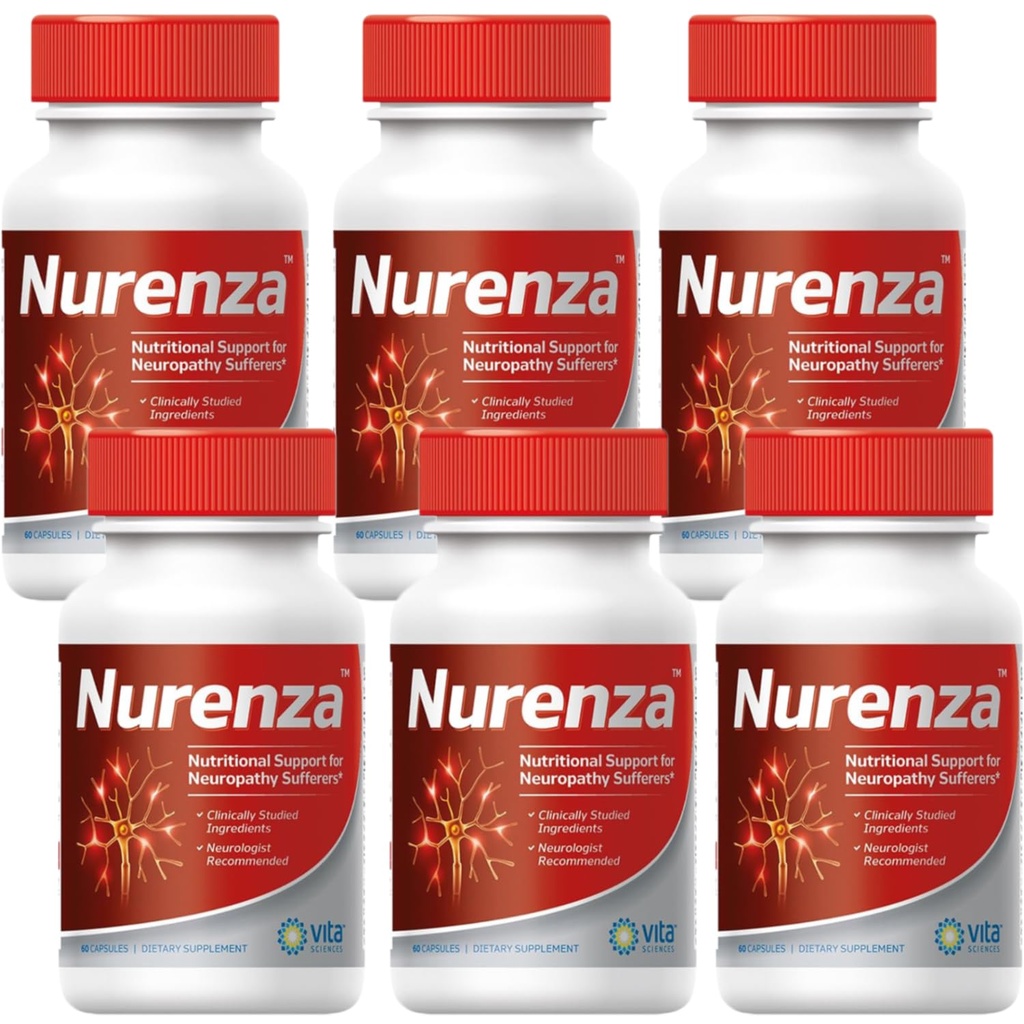 Vita Sciences Nurenza Neuropati Relief Supplement 40x Strength Natural R-ALA Form for Nerve Health, Fast Repair w / Vitaminler, Antioksis Revitalize Ayaklar, Hands, Legs ve Toes 60 Ct. - 6 Paket