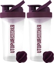 Utopia Home Protein Shaker Şişe - (Pack of 2) 28-Ounce Shaker şişeleri Protein Mixes için - Fitness Sports Classic Protein Shak Shaker Şişe (Clear/Plum)